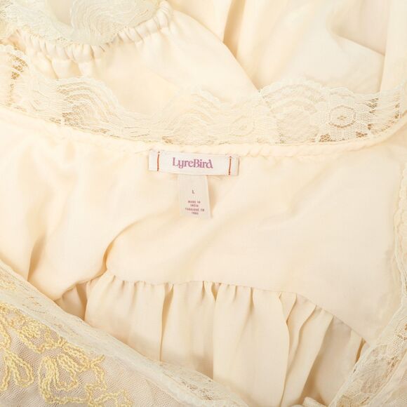 Anthropologie LyreBird Satin Buttondown Blouse Top Floral Lace Coverup L 281500 - Picture 9 of 9